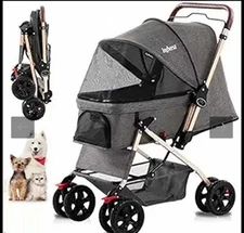 Dog Stroller Pet Stroller for Small or Medium Dogs Cats Zipper Less Canopy