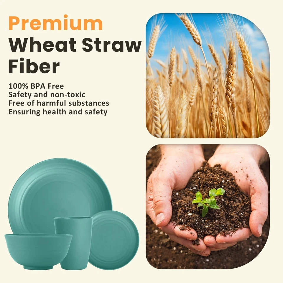 Wheat Straw Dinnerware Sets, Plates and Bowls Sets, 32-Piece Dish Set for 8, ... - Image 3 of 4