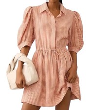 Anthropologie Hunter Bell McCauley Gingham Puff Sleeve Shirt Dress Size Medium