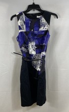 Calvin Klein Women's NWT Blue Black Abstract Print Sheath Dress Belted Size 0