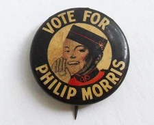 Vintage Vote For Philip Morris Tobacco Adv Button Pin - Johnny Roventini Bellboy