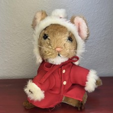 Vintage 1981 Priscilla Hillman Dakin Mouse Plush 8" Red Coat Christmas Toy
