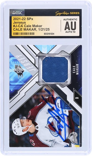 Cale Makar Avalanche Signed 2021-22 Upper Deck SPX Blue Relic #J-CA CGC 10 Card