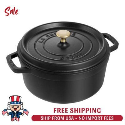 HOT SELLING Staub Cast Iron 7 qt, Round, Dutch Oven, Black matte