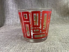 Mid Century Modern Red Atomic Geometric Ice Bucket w/Gold Starburst