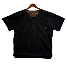 Carhartt Mens Large Black Ripstop V-Neck Scrub Top Short Sleeve Medical C15108