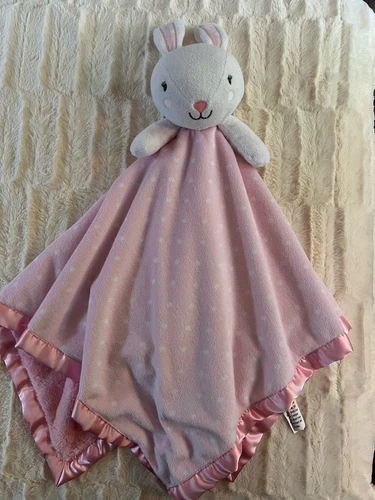 Cloud Island Pink White Bunny Lovey 29” Polka Dot Oversized Large Satin Trim XL