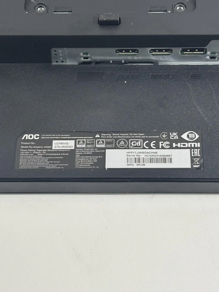 AOC U2790VQ 27" 4K 3840x2160 UHD Frameless Monitor(LCD DAMAGED) - Image 4 of 4