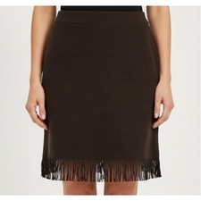 NEW Women Med Skirt Brown Faux Suede Fringed Knee Length Cowgirl Western Boho