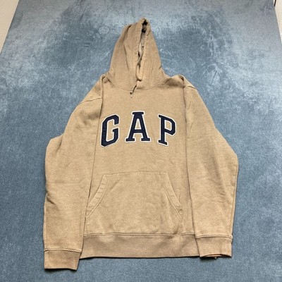 Gap Hoodie Mens XL Brown Fleece Lined Drawstring Kangaroo Pockets Ribbed Hem