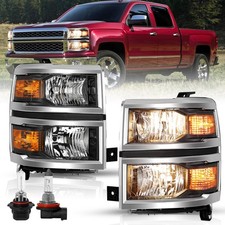 Halogen Headlight Assembly for 14-15 Chevy Silverado 1500 Chrome Pair with Bulbs