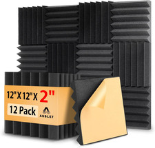 12 Pack Acoustic Foam Panels with Self-Adhesive   High-Density Wedge Soundpro...
