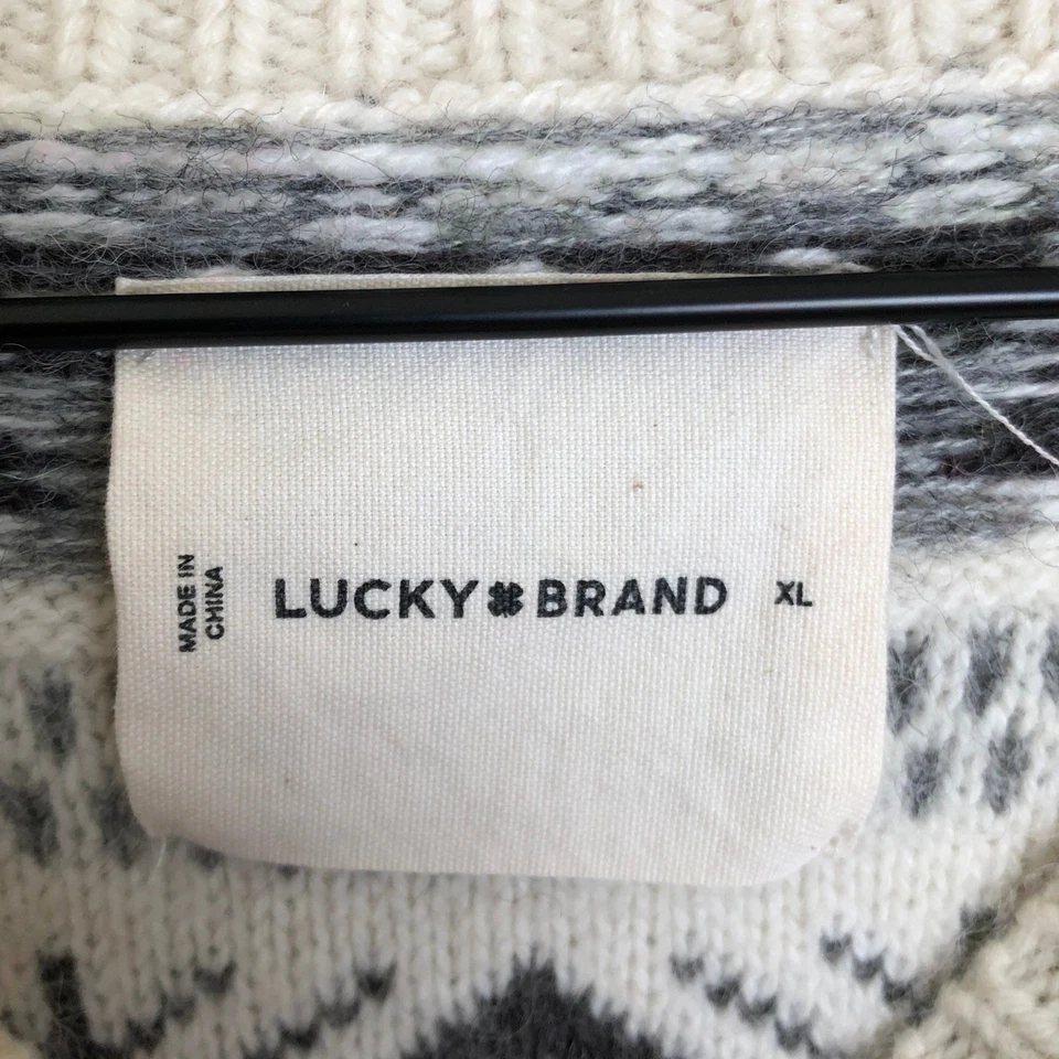 Suéter Tejido LUCKY BRAND Fair Isle XL Crema Lana Mezcla Alpaca Gran Tamaño Boho Foto 3 de 4