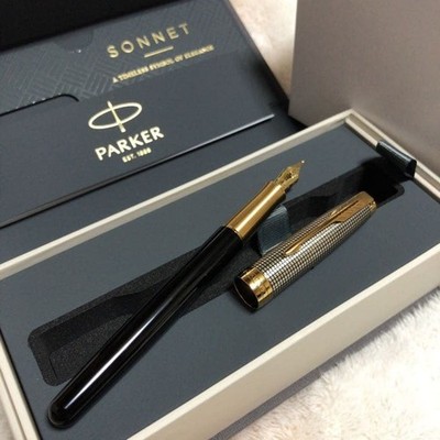 PARKER Sonnet Premium Silver Black F Nib 18K Timepiece Pen Genuine Rare