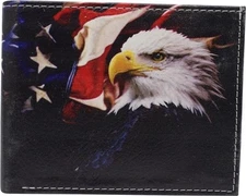 RFID Blocking Printed American Eagle Flag Bifold Leather Wallet with Gift box...