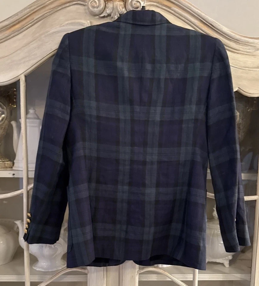 Chaqueta Blazer De Colección Ralph Lauren Para Mujer Algodón Verde Azul Tartán EE. UU. 6 petite Foto 2 de 4