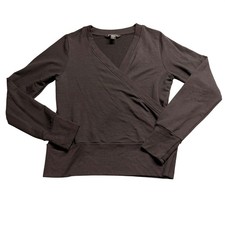 Athleta Womens Faux Wrap Pullover Sweatshirt V-Neck Fleece Gray Small S P