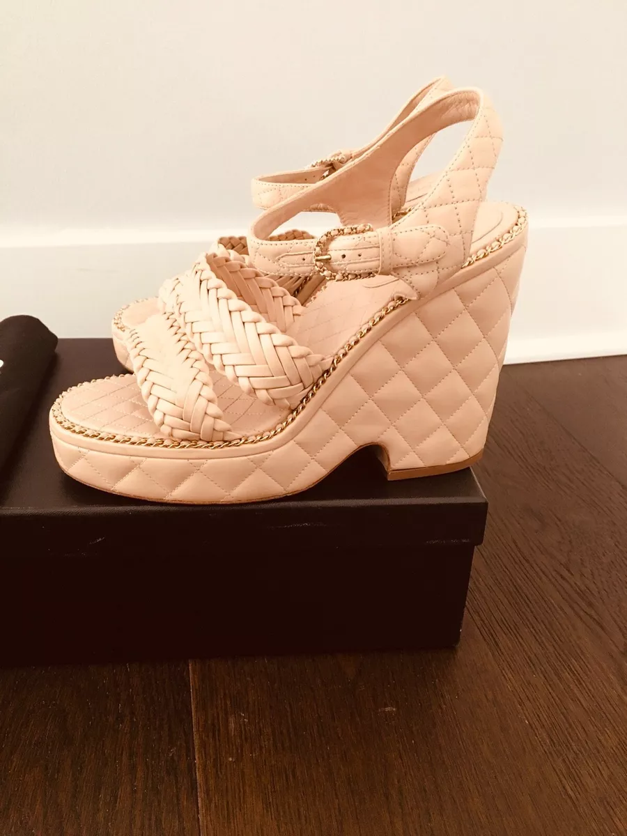 CHANEL Leather Upper High (3-3.9 in) Heel Height Sandals for Women