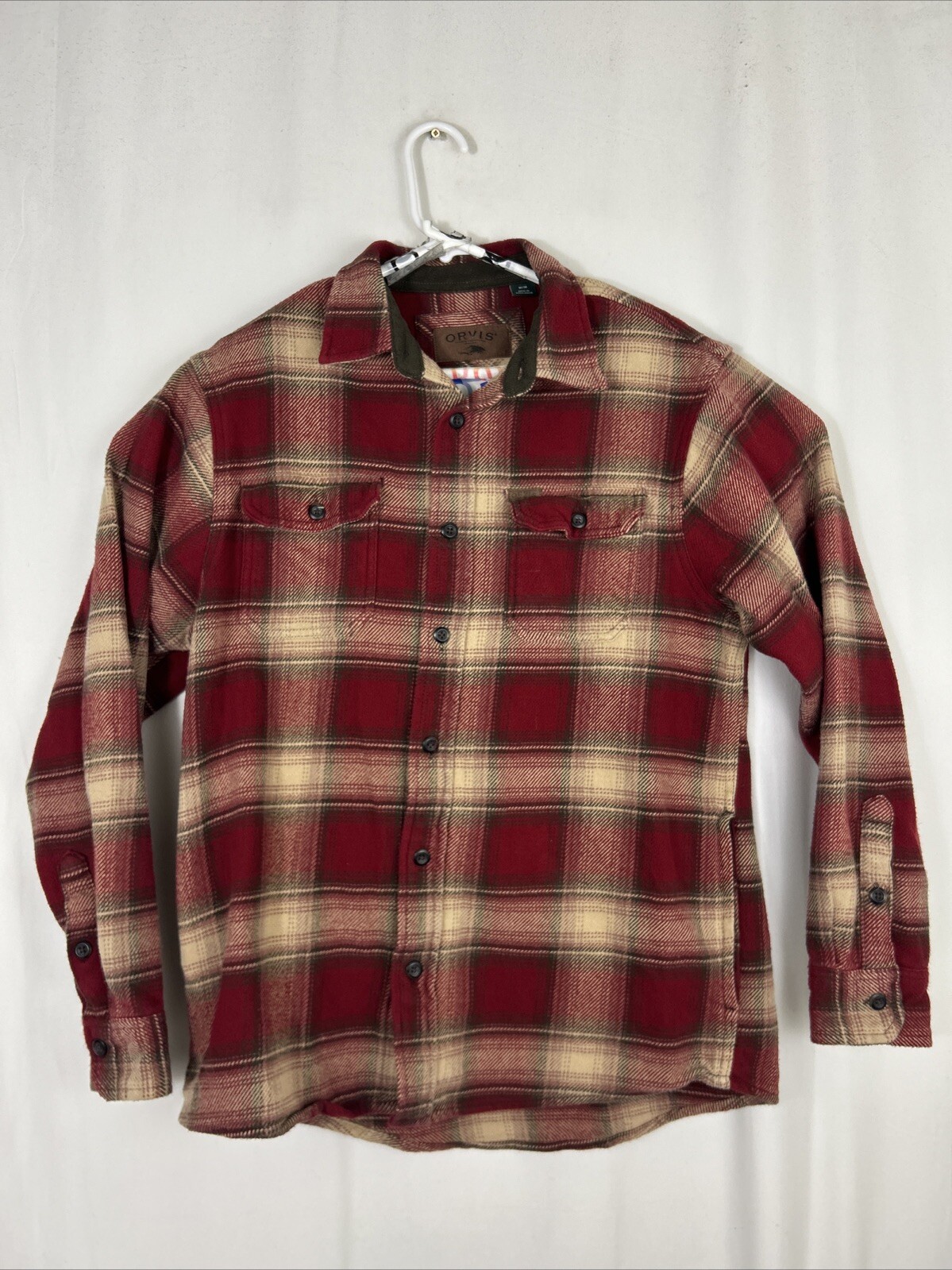 ORVIS Men's Medium Red Plaid Cotton Flannel Shirt Jacket Shacket-image