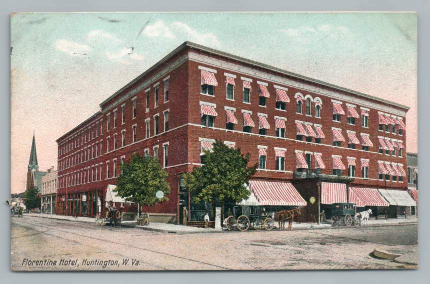 Florentine Hotel HUNTINGTON WV Antique West Virginia Horse Cart Awnings