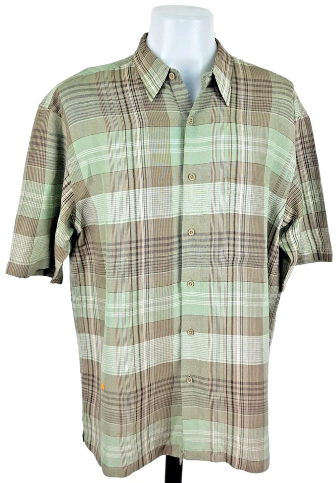 CAMISA DE NOCHE VAN HEUSEN Para Hombres LINO Verde Cuadros S/S - L - Pecho 50” - PVP £65 Foto 4 de 4