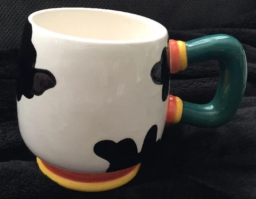 CLAY ART 1993 MUG SAN FRANCISCO HAND PAINTED "COWHIDE" FUN COFFEE CUP VINTAGE
