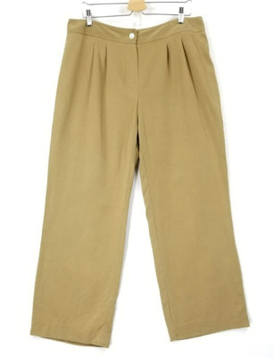 Louben Pants Women 16 Beige 100% Silk Crepe Pleated Wide Leg Career Trousers