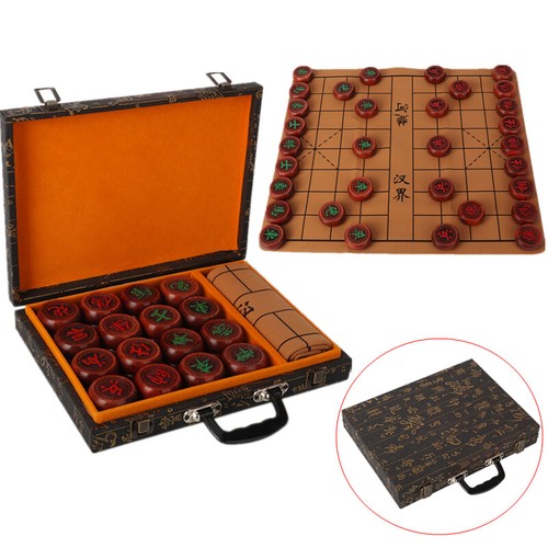 Traditional Chinese Chess Set Wooden Chess Board Game Xiangqi with PU Chessboard - Picture 15 of 17