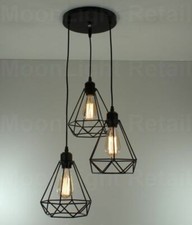 Modern 3 Way Ceiling Pendant Cluster Light Fitting Lights Black Cage Style