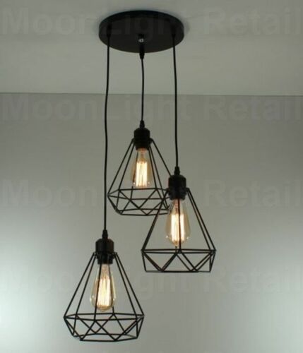 Modern 3 Way Ceiling Pendant Cluster Light Fitting Lights Black Cage Style - 第 1/36 張圖片