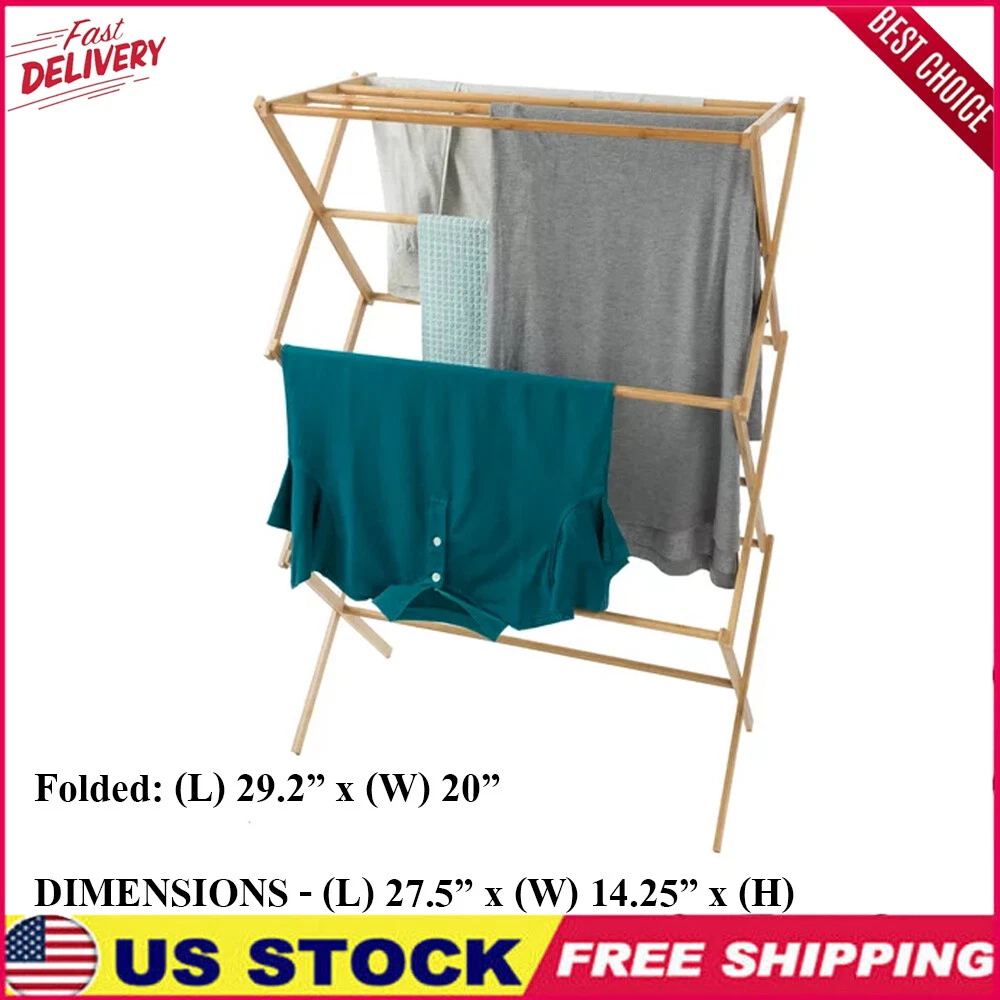 Portable Bamboo Clothes Drying Rack Collapsible Compact For Indoor Outdoor New