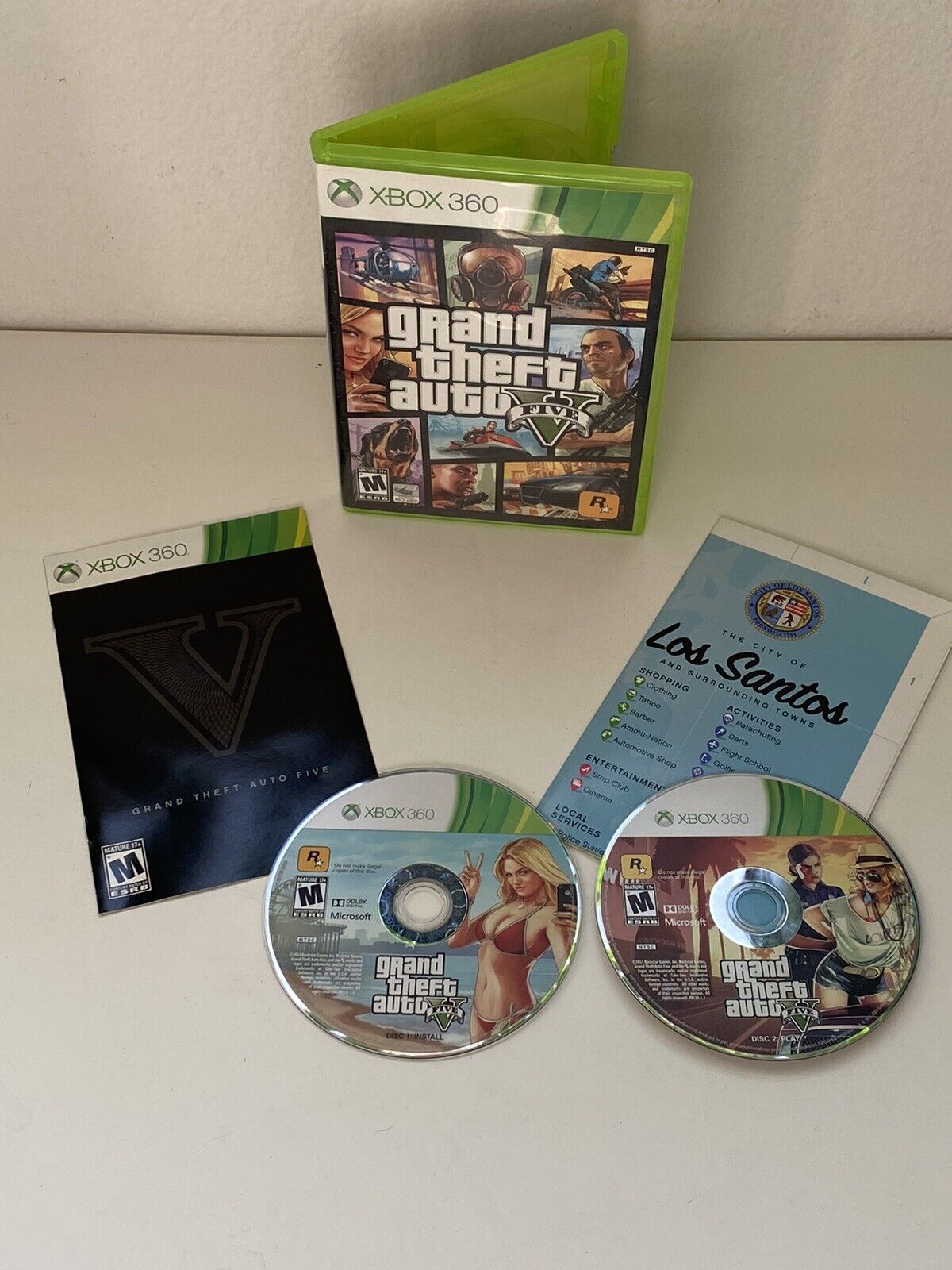 Grand Theft Auto V GTA 5 for Mocrosoft XBOX 360 Complete w/ Map Good  Condition