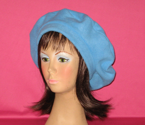 Handmade Beret - Fleece - Solid - Blue - One size - Picture 2 of 2