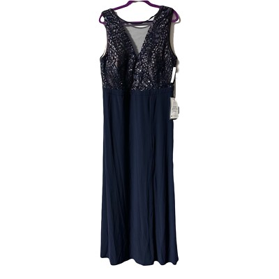 R&M Richards Nightway Navy Blue / Nude Sequin Evening Gown Size 18W NWT