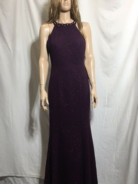 Nightway Women's Glitter Knit Gown Dark Purple Size 8