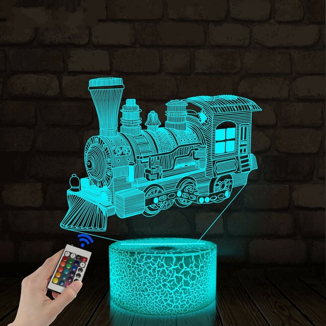 Steam Train Night Light for Kids Toy,16 Colors 3D Illusion Lamp for