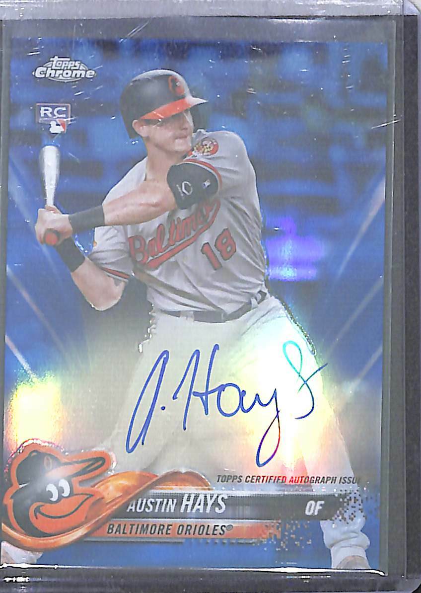 2018 Topps Chrome Blue Refractor Rookie Autograph RA-AH Austin Hays No 24 of 150