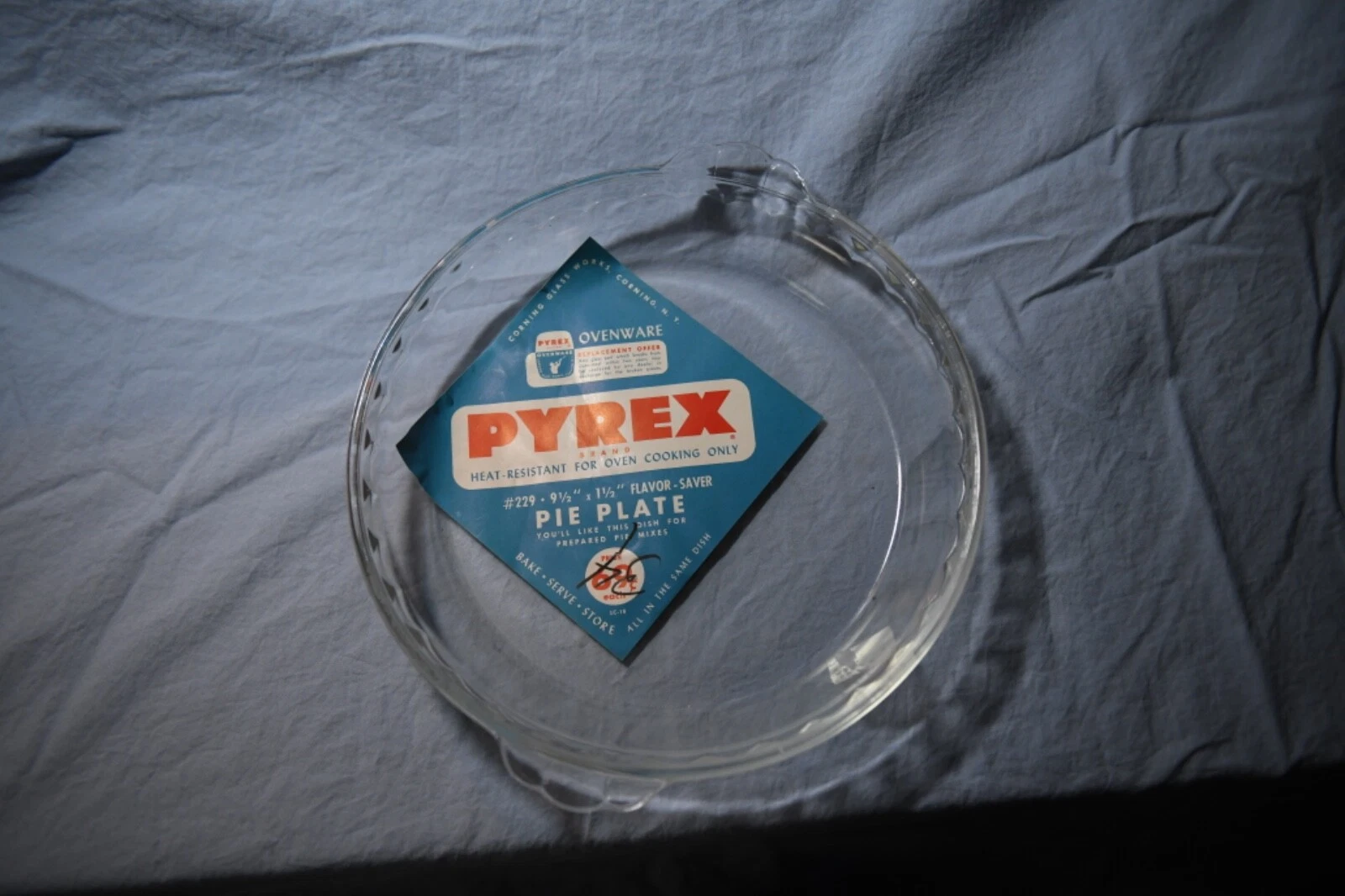 Vintage Pyrex # 229 Clear Glass Pie Plate with Original Label