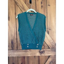 Vintage Lady Norman V-Neck Wrap Style Button-Front Knit Sweater Vest Made in USA