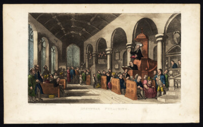 Antiker Druck-DR. SYNTAX-PREDIGT-KANZEL-KIRCHE-Rowlandson-Combe-1812