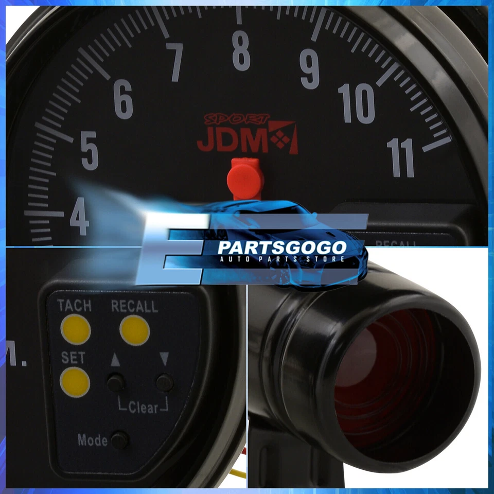 For Universal JDM 5" Black Tachometer 11K RPM Speedometer Gauge w/ Shift Light - Image 3 of 4