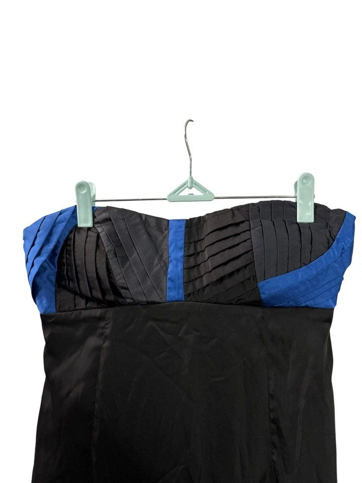 Mini Vestido Vintage Y2K Charlotte Russe Sin Tirantes Negro Azul Satinado Plisado Corpiño Foto 2 de 4