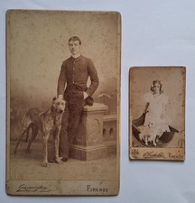 Ritratto UOMO E BAMBINA CON CANE Firenze antica foto fotografia d'epoca albumina