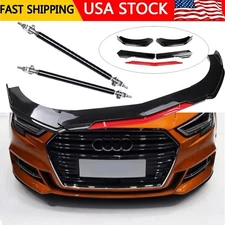 Front Bumper Lip Splitter Lower Spoiler+Body Black+Red For 2017-2020 Audi A3 S3