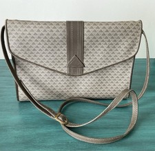 Vintage 1984 Liz Claiborne Tan Grey Leather Canvas Crossbody Bag Classic Purse