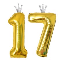 40 Inch Gold Crown Number 17 Balloons, 17th Large Foil Helium Balloons,Silver...