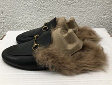 GUCCI 8 US 38 EU Princetown Fur Mule Horsebit Loafer Leather Black L211