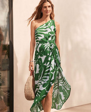 NEW ANN TAYLOR $179 LEAFY GREEN SATIN ONE SHOULDER MIDI DRESS SZ 8