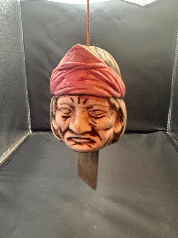 Vintage Native American Shrunken Head Ceramic Wind Bell Figure