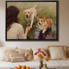 Labrador Framed Oil Painting Canvas Print Dog Artwork Decor Rural Dog Scene